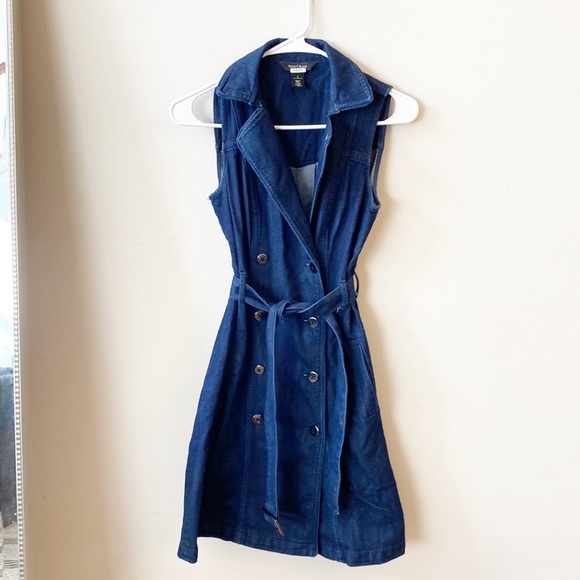 White House Black Market Denim Double Breasted Trench Mini Dress women’s CS - Picture 5 of 8